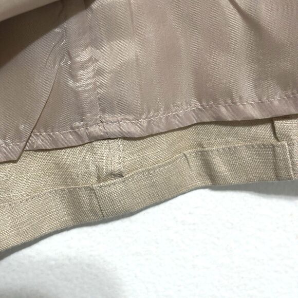 Silkland 100% Linen Sleeveless Top Sz Large Tan Lace Trim Lined V-Neck - Picture 5 of 6